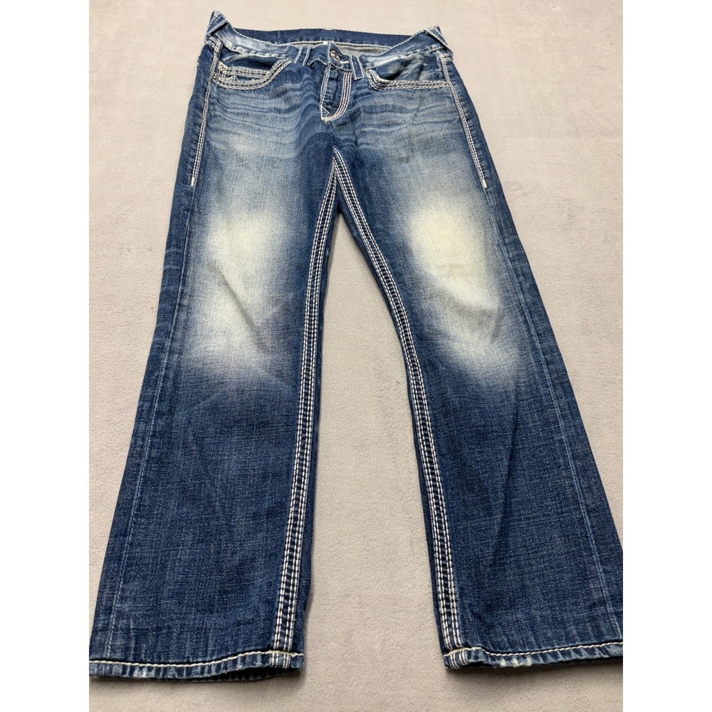 True Religion Natural Big QT Straight Leg Jeans Blue Contrast Stitch 30